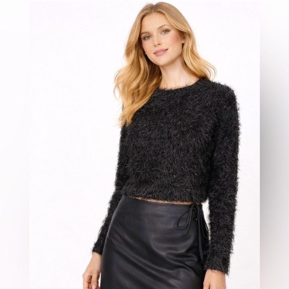 & Other Stories Fuzzy Cropped Sweater Black XS Stockholm Atelier‎